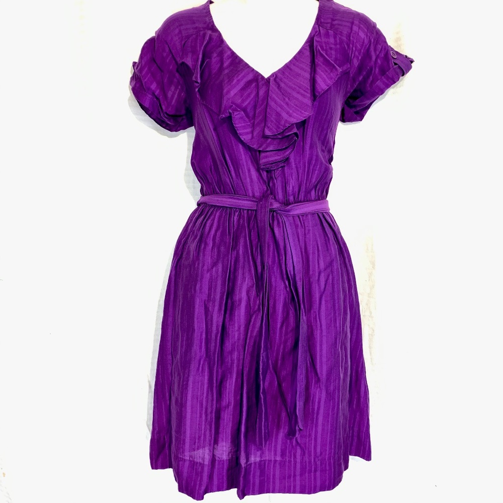 MAX & CLEO Purple Lined Pockets Dress & Belt sz 6